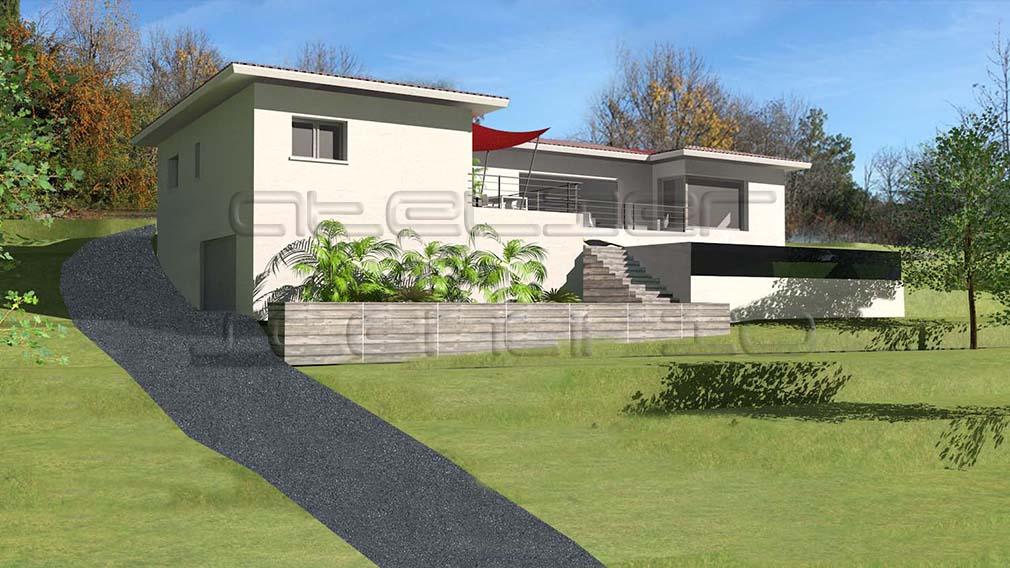 Plan maison en L sur terrain en pente – Plan Maison Architecte